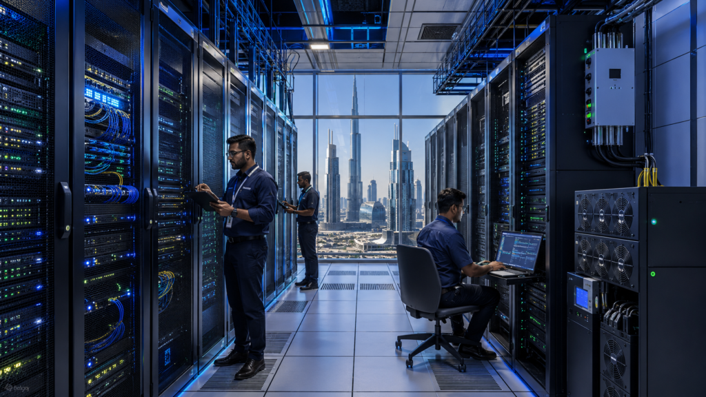 Professional Server Room Setup In Doha for hospitals and data-heavy businesses with secure racks, cooling systems and enterprise IT infrastructure.